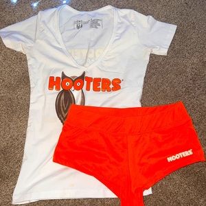 Hooters Short sleeved top with new styled cheeky shorts included both same size